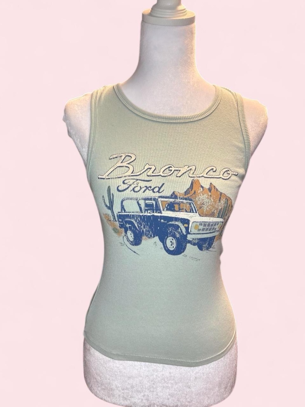 Graphic Ribbed Tank Top - Sage Green